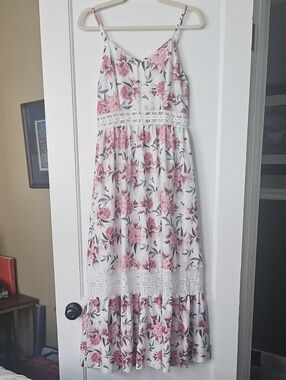 Floral Pink and White Spaghetti Strap Maxi Dress